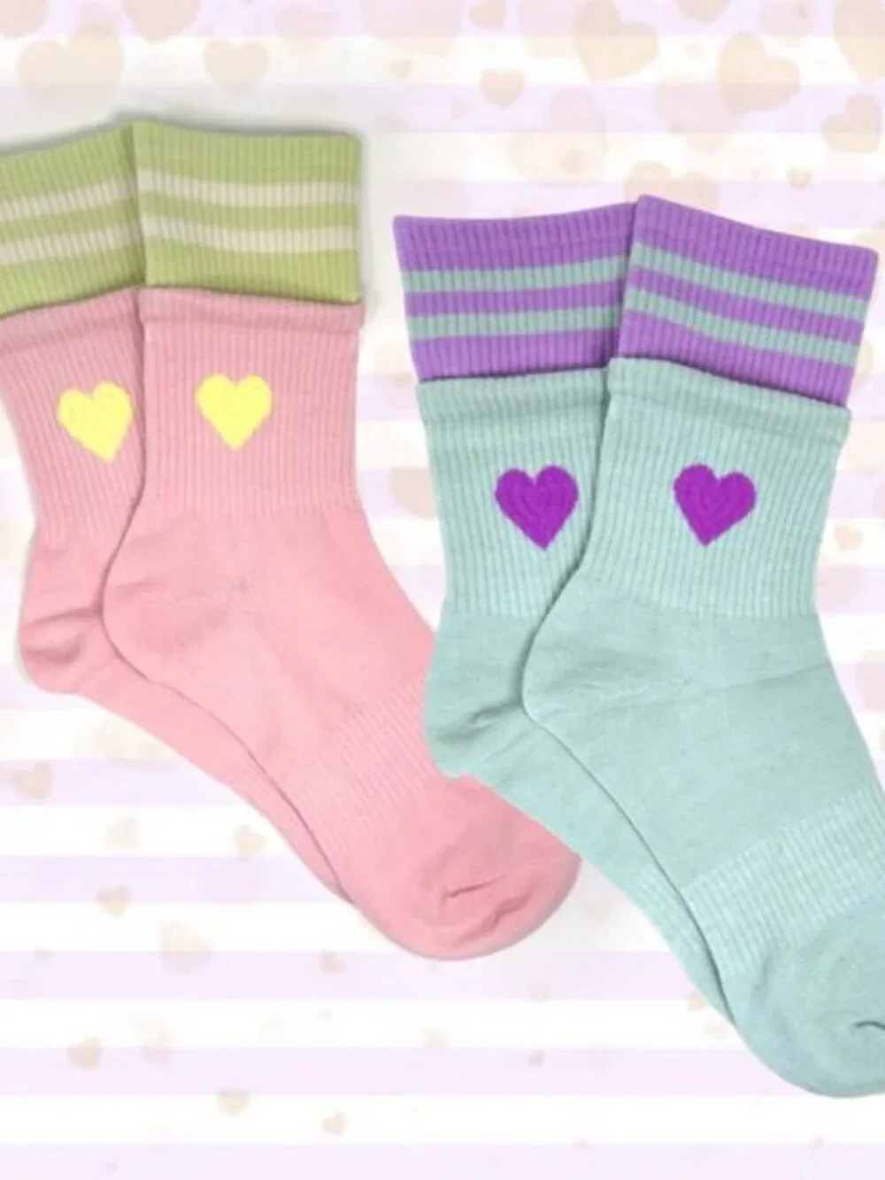 NWT Heart Cuff Sock-in-a-Sock Striped Layered Blue Socks